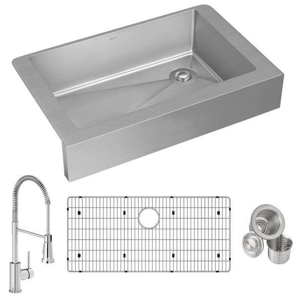 Elkay 18 Gauge SS 35-7/8" x 20-1/4" x 9" Single Bowl Farmhouse Sink and Faucet Kit with Bottom Grid and Drain ECTRUF30179RFBC - main